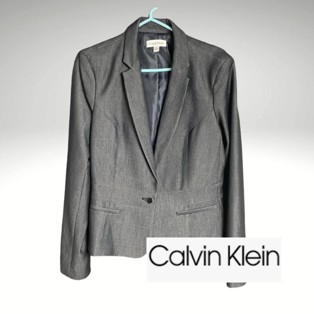 Vintage Calvin Klein Women’s Dark Blue Denim Blazer (Size 14) 💼✨